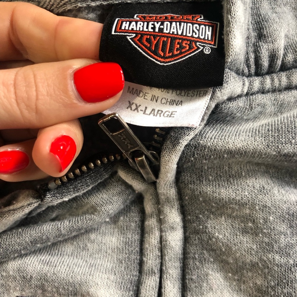 Harley-Davidson Heather Gray Full Zip Hoodie with Orange Trim Logo - Picture 5 of 6